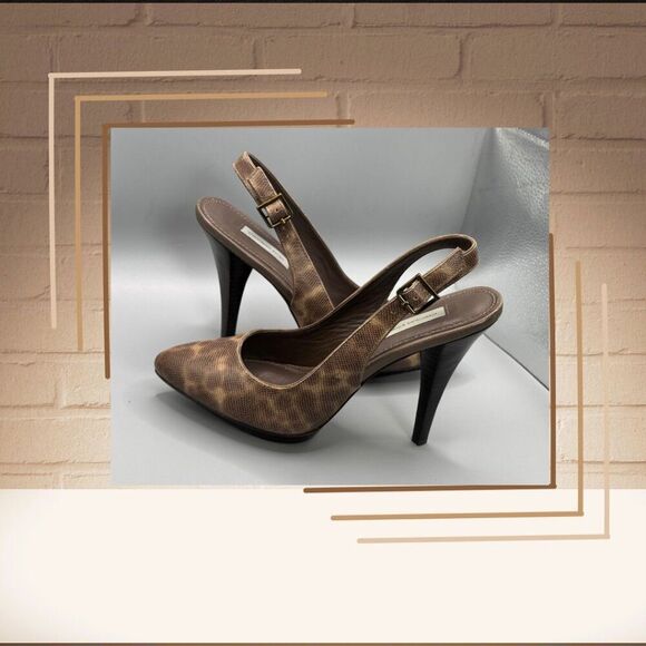 Classiques Entier Brown Animal Print Leather Slingback Stiletto Heels Sz. 7M EUC - Picture 2 of 7